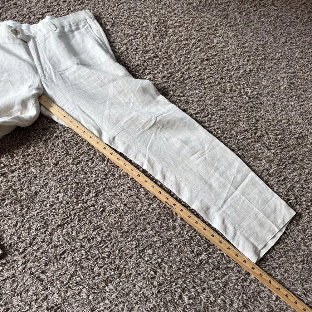 Nordstrom Pants Mens 35R Beige Flat Front Dress Trousers Ormezzano Italian Linen